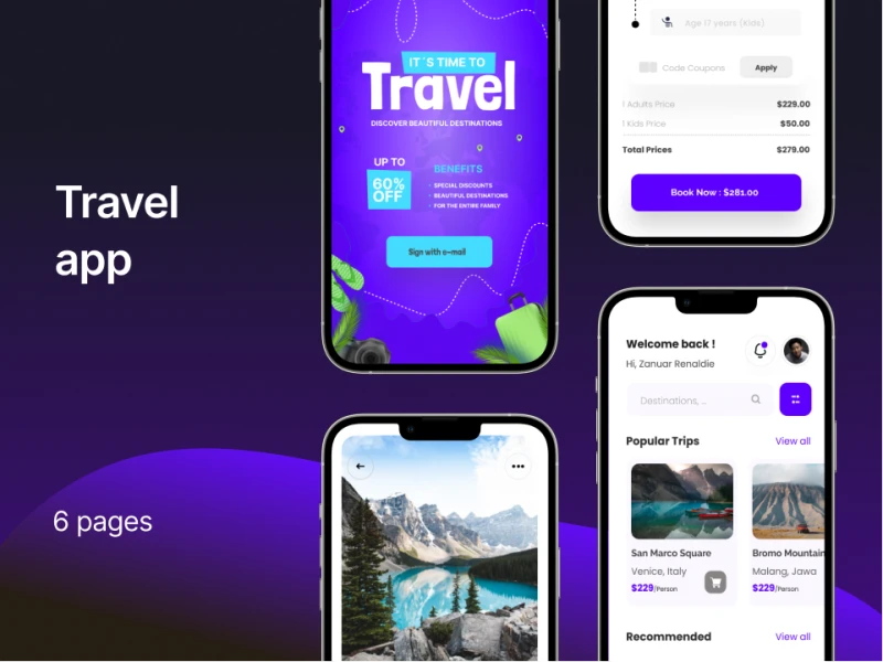 Travelogue App UI素材下载：为您的旅游应用注入舒适的设计感 figma格式