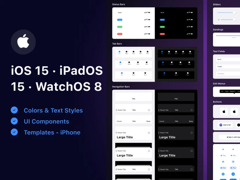 iOS/iPadOS/WatchOS App UI组件素材下载：提升您的移动应用设计质量 figma格式