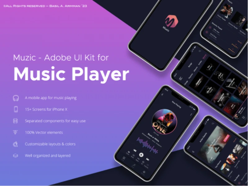 音乐app UI设计 - 现代流行的音乐播放器App UI素材下载 xd格式