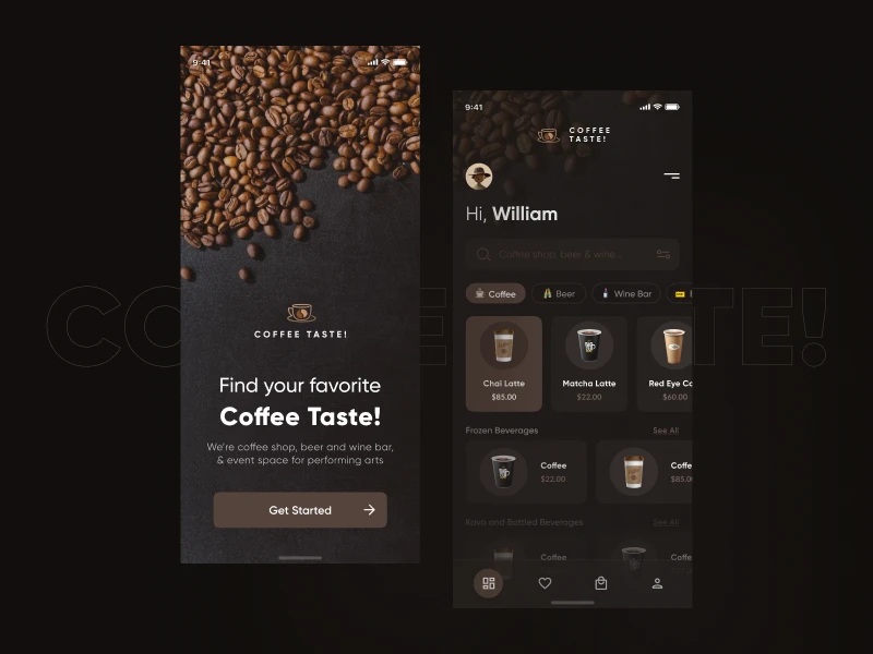 咖啡外卖点餐app UI设计 - 款式丰富的咖啡外卖点餐App UI素材下载 figma格式