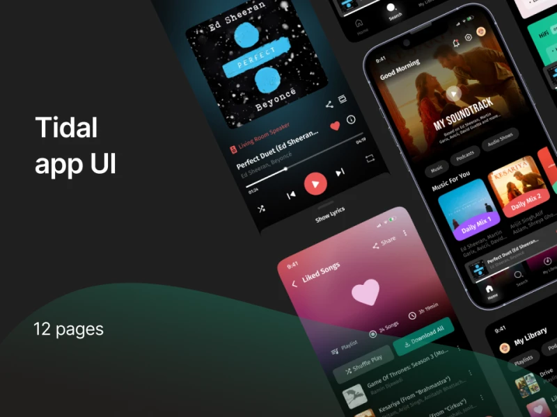 Tidal 音乐app: 音质极佳的音乐app UI设计 figma格式