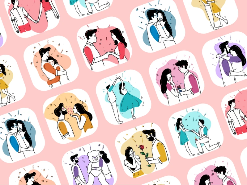12个情人节主题插画: 可爱浪漫的情人节主题插画设计 figma格式