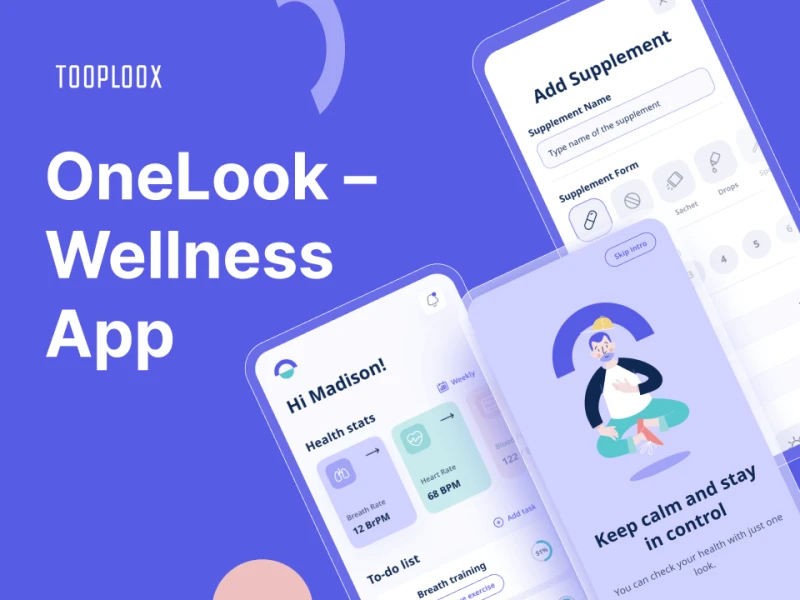 OneLook健康管理app UI: 清新简洁的健康管理app设计，轻松记录健康数据 figma格式