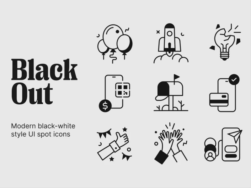 Black Out: 现代风格单色图标，适用于各种场景 figma格式