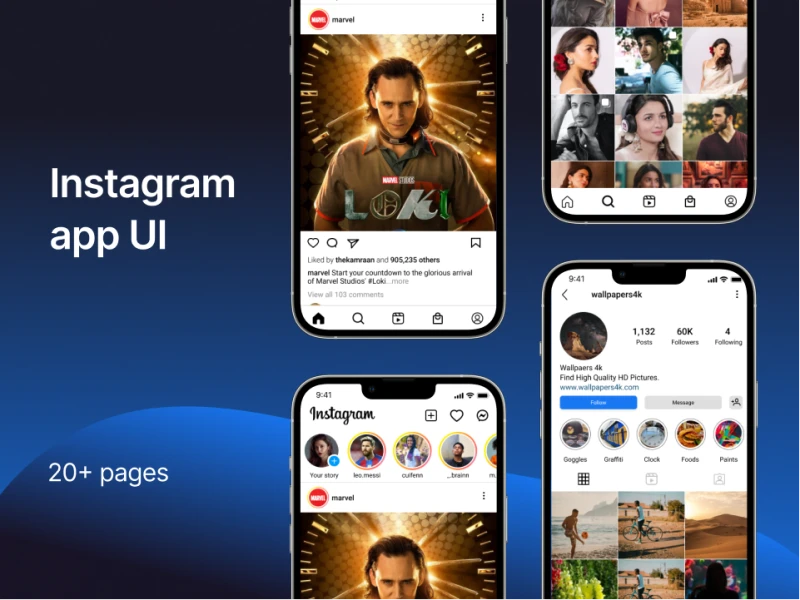 社交app Instagram UI redesign: 重新设计的社交app Instagram UI，更加现代化 figma格式