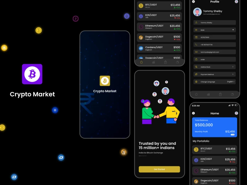 加密货币交易平台app ui: 专业的加密货币交易平台app界面设计素材下载 figma格式