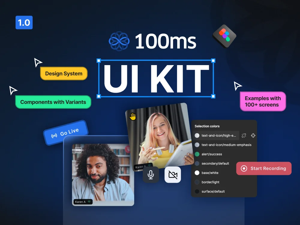 100ms 视频会议系统desktop & app ui: 高效易用的100ms视频会议系统UI素材下载 figma格式缩略图到位啦UI