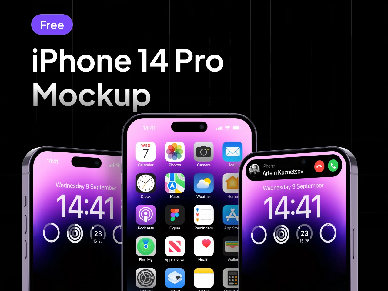 iPhone 14 Pro Sample Mockup from Three Angles: iPhone 14 Pro三角度样机mockup，立体展示 figma格式缩略图到位啦UI