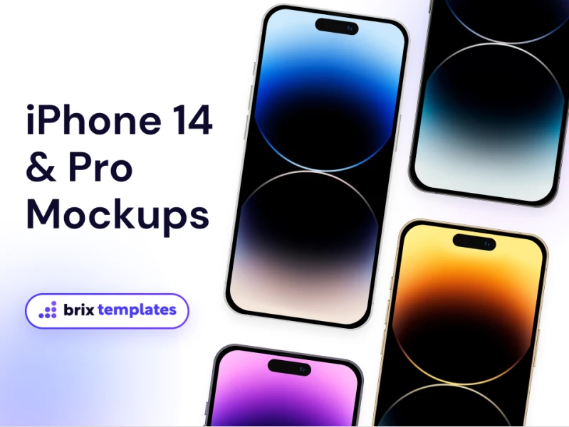 iPhone 14 & iPhone 14 Pro Front View Mockups: iPhone 14和iPhone 14 Pro正面样机mockup，让您更好地了解产品细节 figma格式