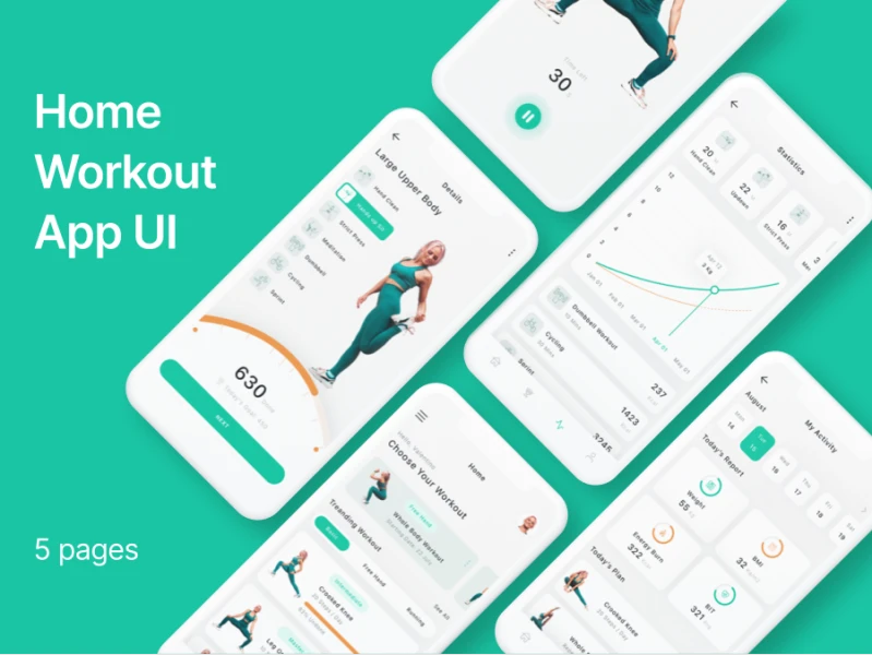 健身App UI设计素材下载 figma, xd, sketch, psd格式