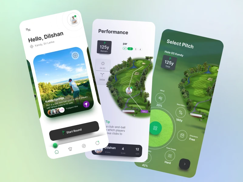 Golf高尔夫app ui：极具运动感的高尔夫应用，为您的球场生涯提供支持 | 下载素材 figma格式