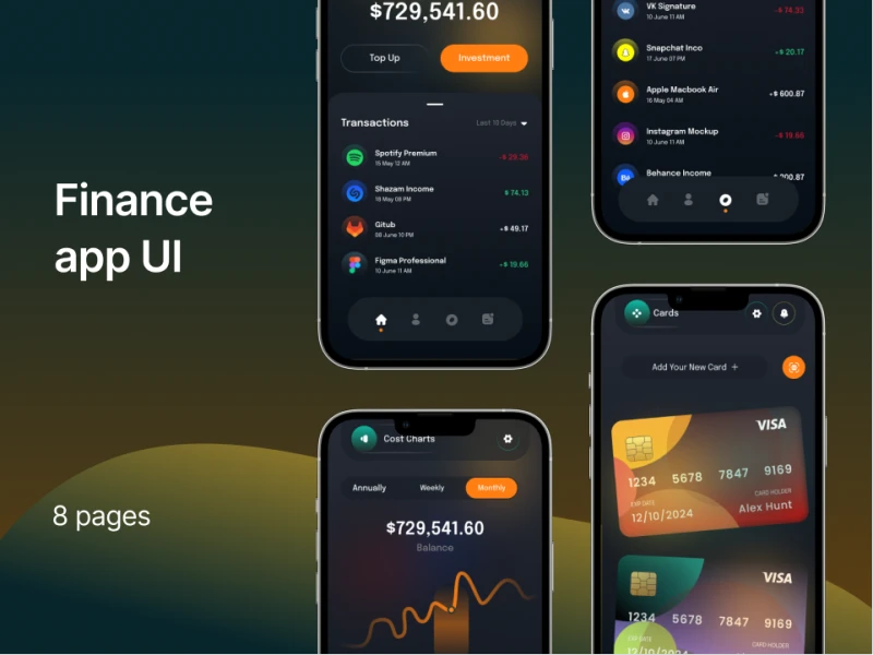 金融app ui：功能齐全的金融应用，助您管理财务和投资 | 下载素材 figma格式