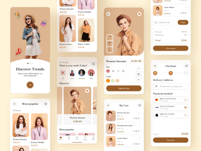 时装电商app ui：时尚潮流的时装电商应用，助您发现最新最热门的时尚单品 | 下载素材 figma格式