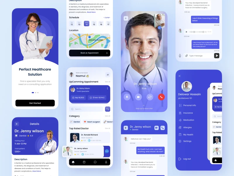 医疗app ui：精致的医疗应用，为您提供医疗咨询和预约服务 | 下载素材 figma格式