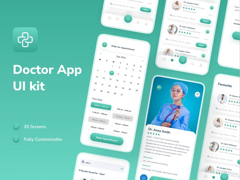 医疗2 app ui：精致的医疗应用，为您提供医疗咨询和预约服务 | 下载素材 figma格式