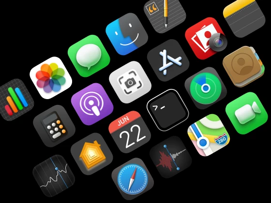 macOS Monterey Icons Dark：苹果操作系统Monterey的深色图标集 figma格式