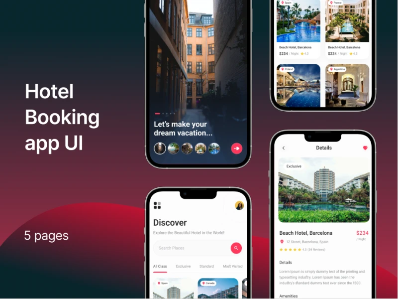 酒店预订app ui：简单易用的酒店预订应用程序 - 下载素材 figma格式