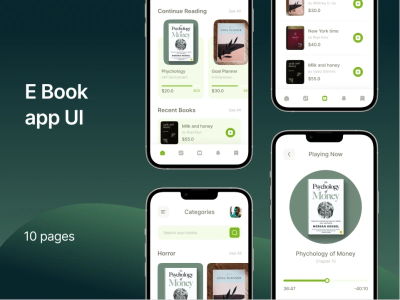 电子书app ui：轻松管理和阅读电子书的应用程序界面设计 - 下载素材 figma格式