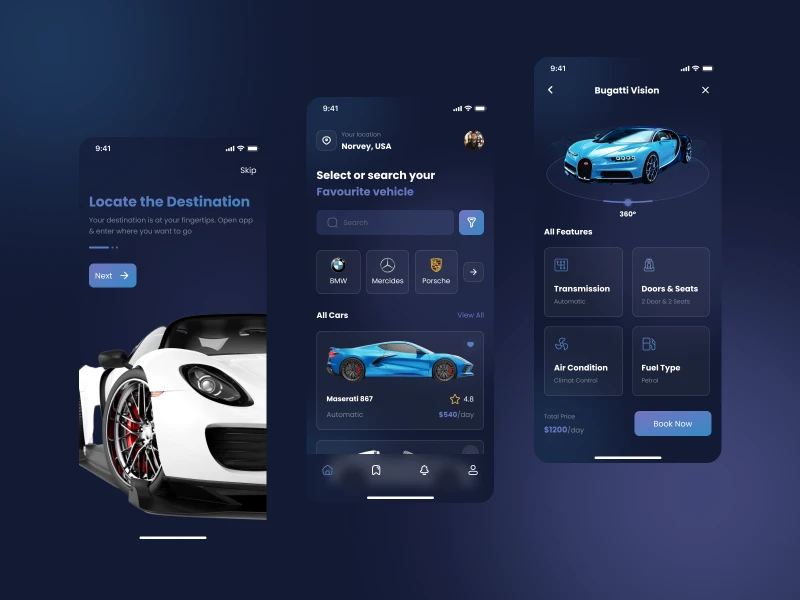 深色租车app ui: 深色调租车应用UI设计，提升用户体验 figma格式