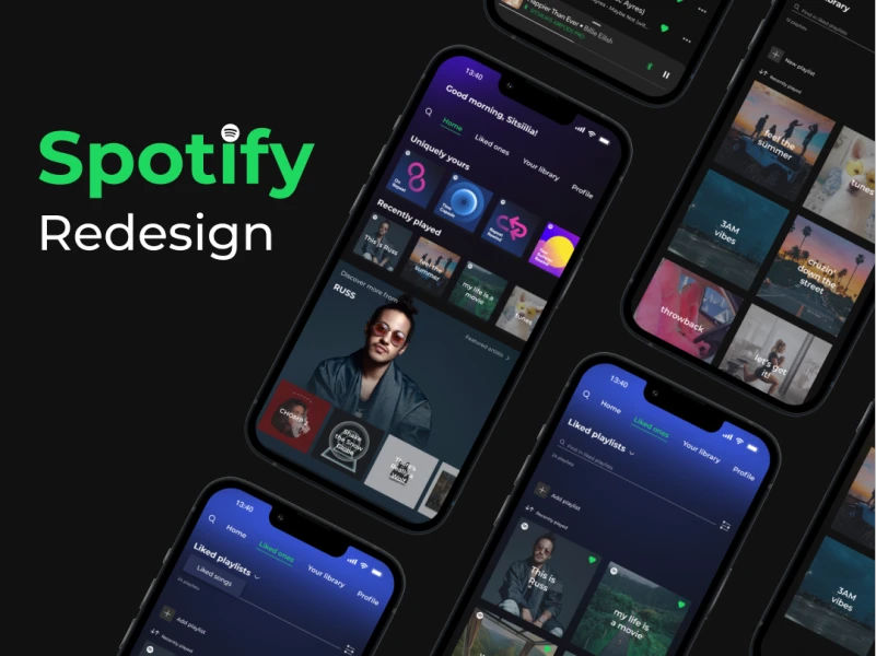 音乐app Spotify ui redesign: 音乐应用UI设计，重新设计Spotify界面 figma格式