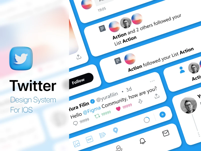 Twitter IOS设计系统工具包：Twitter IOS Design System 社交app ui设计系统 下载 figma格式