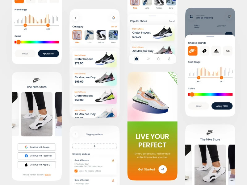 Nike 鞋类电商app UI：Nike鞋类电商UI模板，可快速打造时尚鞋类电商应用 figma格式