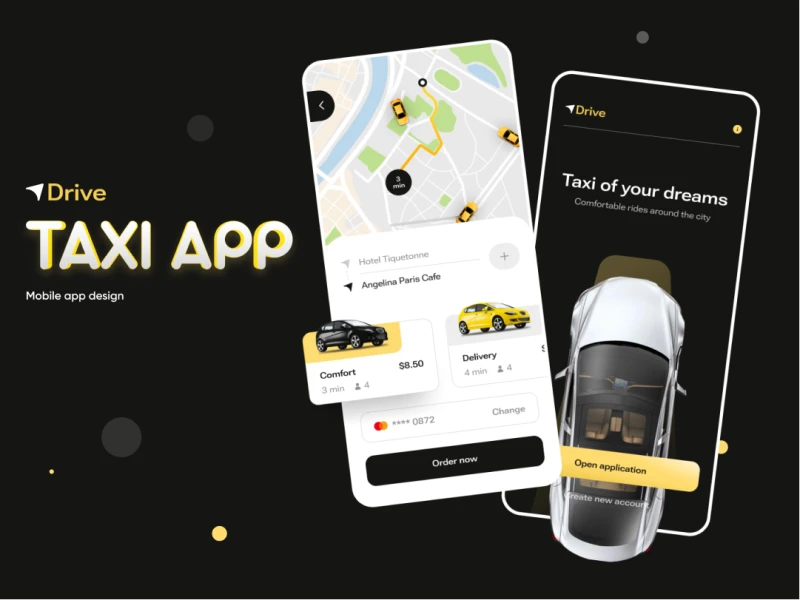 打车app ui: 拥有出行、叫车、支付等功能的移动应用UI设计，方便用户随时预定出租车素材下载 figma格式