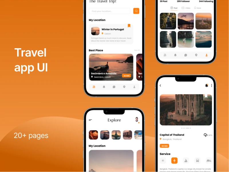GOtour 旅行app ui: 拥有旅游线路规划、景点介绍、预订等功能的移动应用UI设计，展现出轻松愉悦的旅行体验素材下载 figma格式