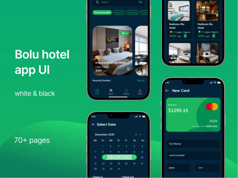 Bolu酒店预订app：2套明暗风格的UI设计系统，让预订更方便下载 figma格式