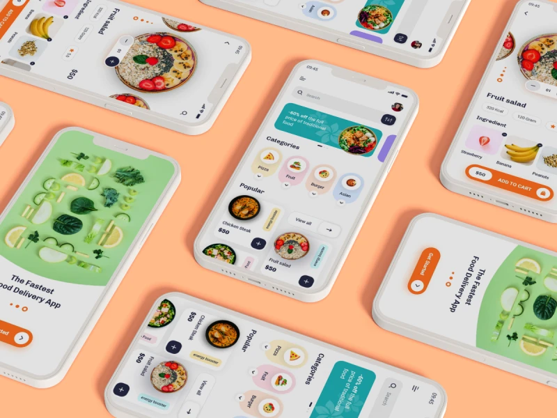 美食外卖app：美食、外卖服务的UI设计系统素材下载 xd格式