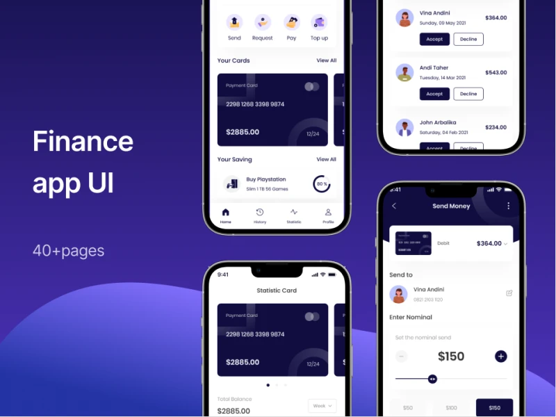 金融App UI设计：成套的金融App UI设计，清晰简洁的界面和易于使用的交互素材下载 figma格式