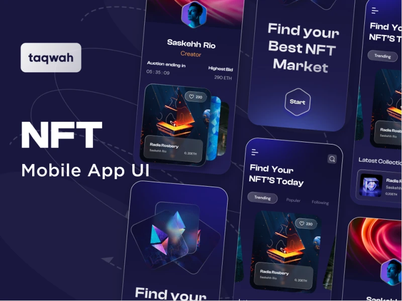 暗夜风格NFT app UI，炫酷的UI设计，展示数字藏品的独特魅力素材下载 figma格式