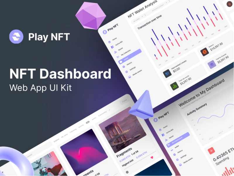 NFT dashboard，提供高效的数字藏品管理服务素材下载 figma格式