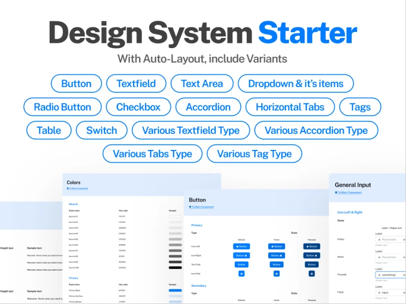 Design System Starter v2入门级UI设计系统下载，助力UI设计新手快速入门 figma格式