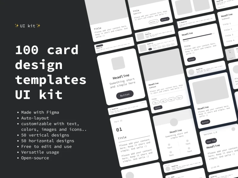 100 card卡片式UI设计素材下载，方便用户快速浏览信息 figma格式