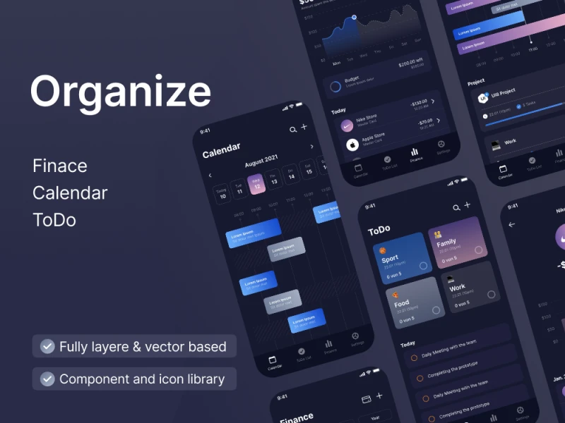 金融todolist app UI设计素材下载，帮助用户记录和管理自己的待办事项 figma格式