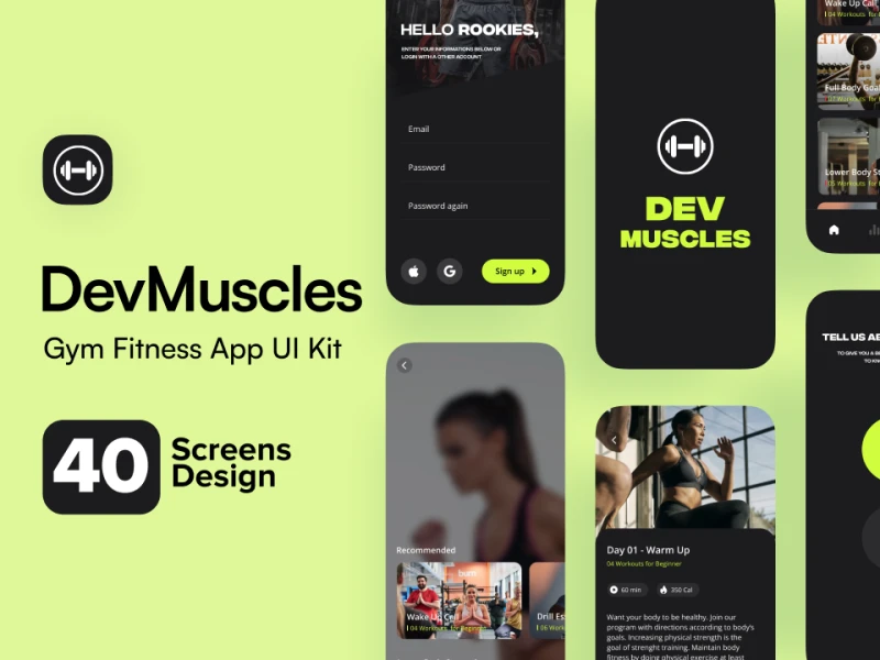 Gym健身app UI界面设计素材下载，方便用户进行健身打卡等操作 figma格式