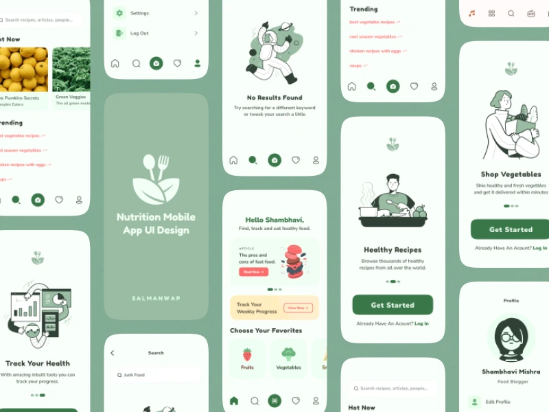 Nutrition Food App UI Kit - 健康饮食应用UI模板下载 figma格式