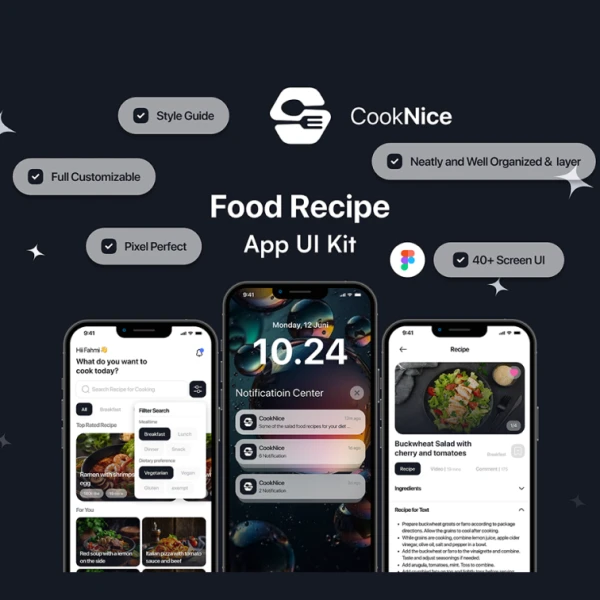 食谱 - CookNice 手机应用 iOS UI套件 Figma Blender