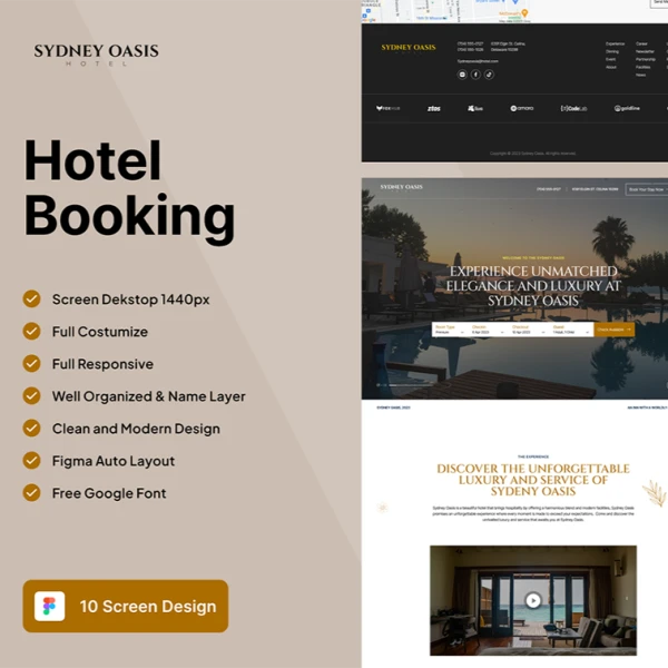 Sydney Oasis Hotel - 酒店预订着陆页网站模板UI套件 Figma