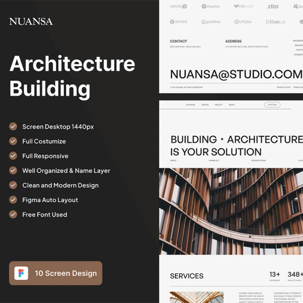 Nuansa - 建筑网站模板UI套件 Figma, Illustrator, Notion, Photoshop