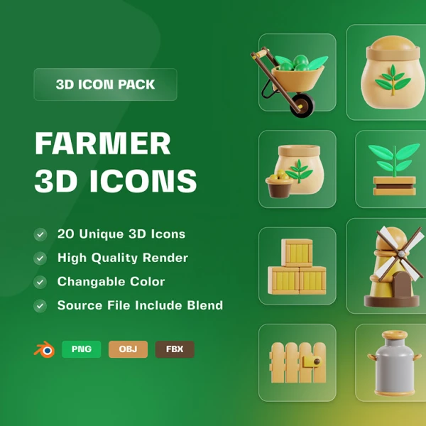 农民和农业 3D图标包 Otf Blender