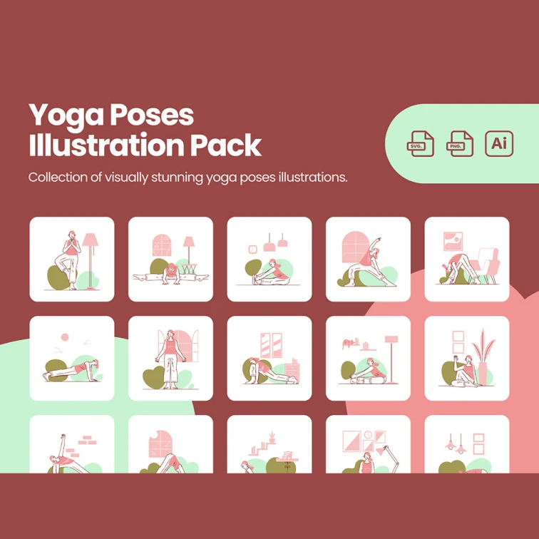Yoga Poses Illustration Pack - 瑜伽姿势插画包缩略图到位啦UI