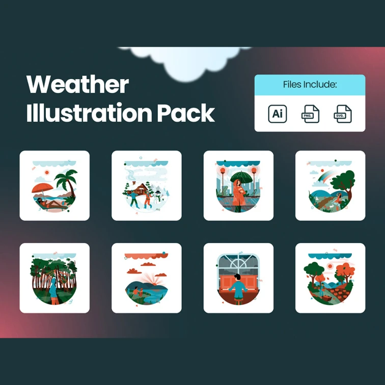 Weather Illustration Pack - 天气插画包缩略图到位啦UI
