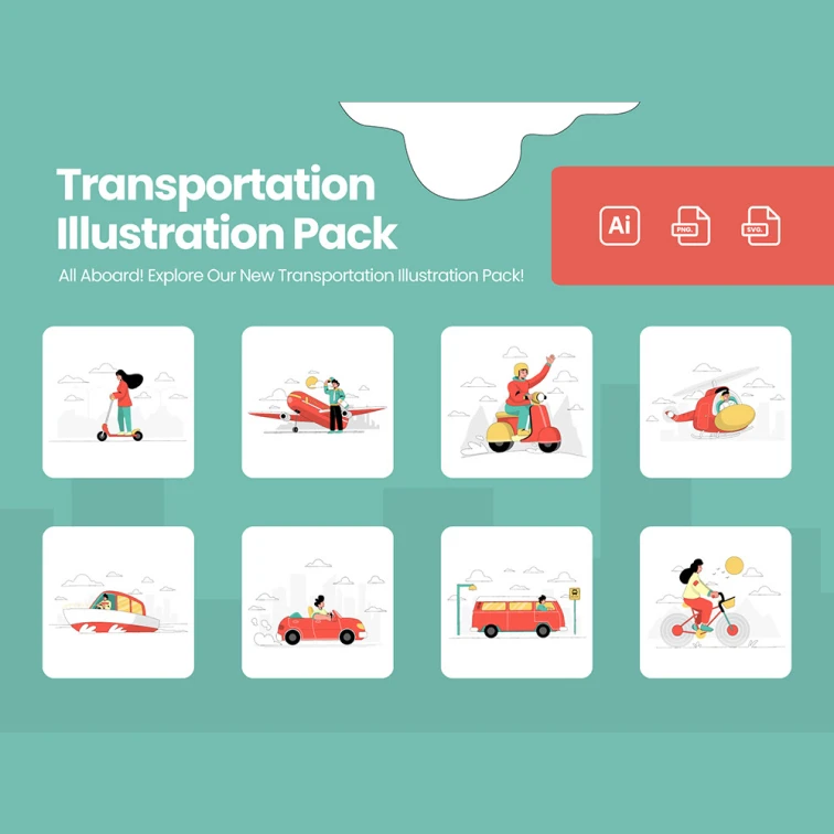 Transportation Illustration Pack - 交通插画包缩略图到位啦UI
