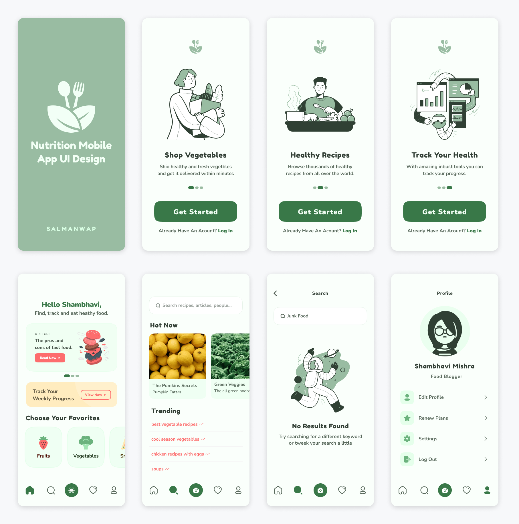 Nutrition Food App UI Kit - 健康饮食应用UI模板下载 figma格式-UI/UX-到位啦UI