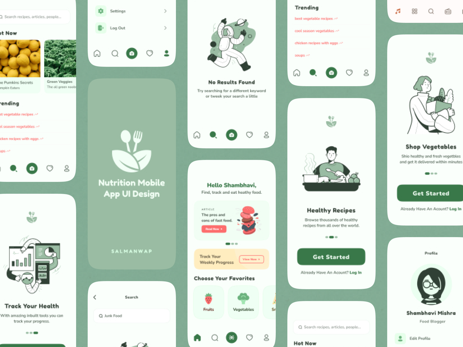 Nutrition Food App UI Kit - 健康饮食应用UI模板下载 figma格式-UI/UX-到位啦UI