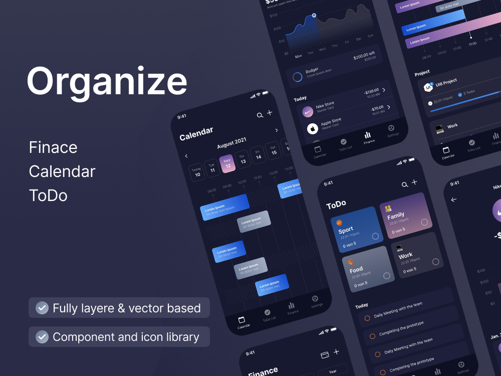 金融todolist app UI设计素材下载，帮助用户记录和管理自己的待办事项 figma格式-UI/UX-到位啦UI