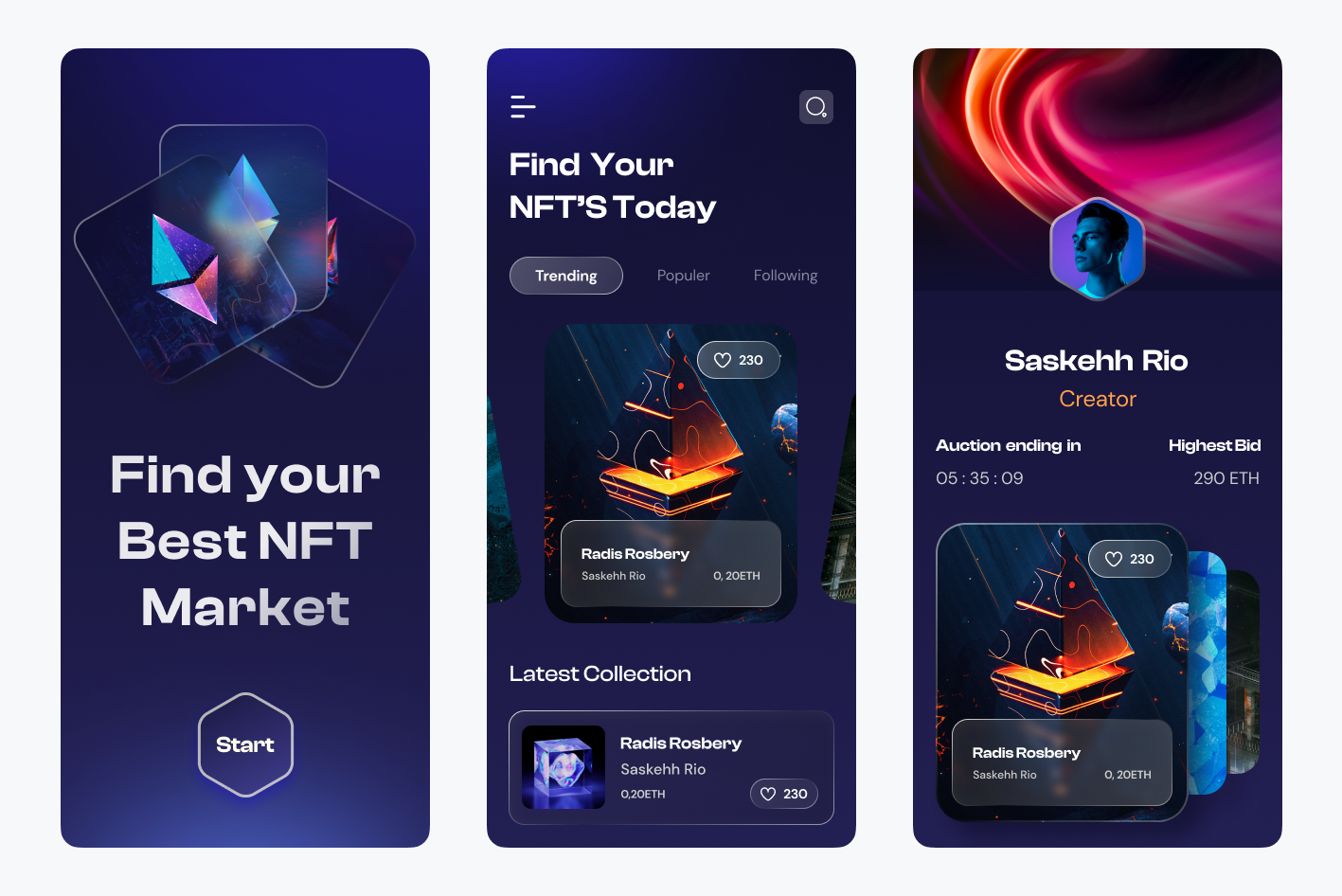 暗夜风格NFT app UI，炫酷的UI设计，展示数字藏品的独特魅力素材下载 figma格式-UI/UX-到位啦UI
