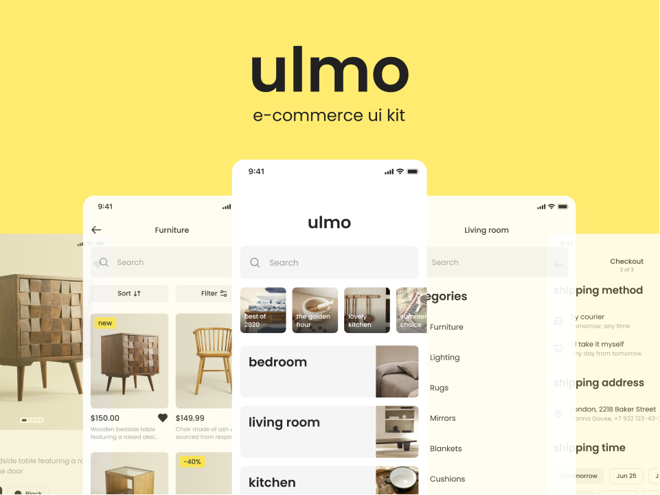 Ulmo 家具电商App UI & 设计系统：舒适实用的家具电商App的UI设计和设计系统 figma格式-UI/UX-到位啦UI